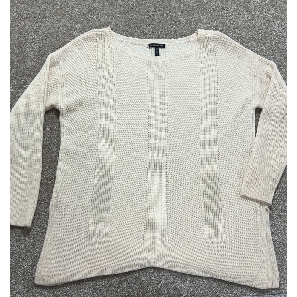 Eileen Fisher Women's S 100% Extra Fine Merino Wool Cream Sweater Long Sleeve